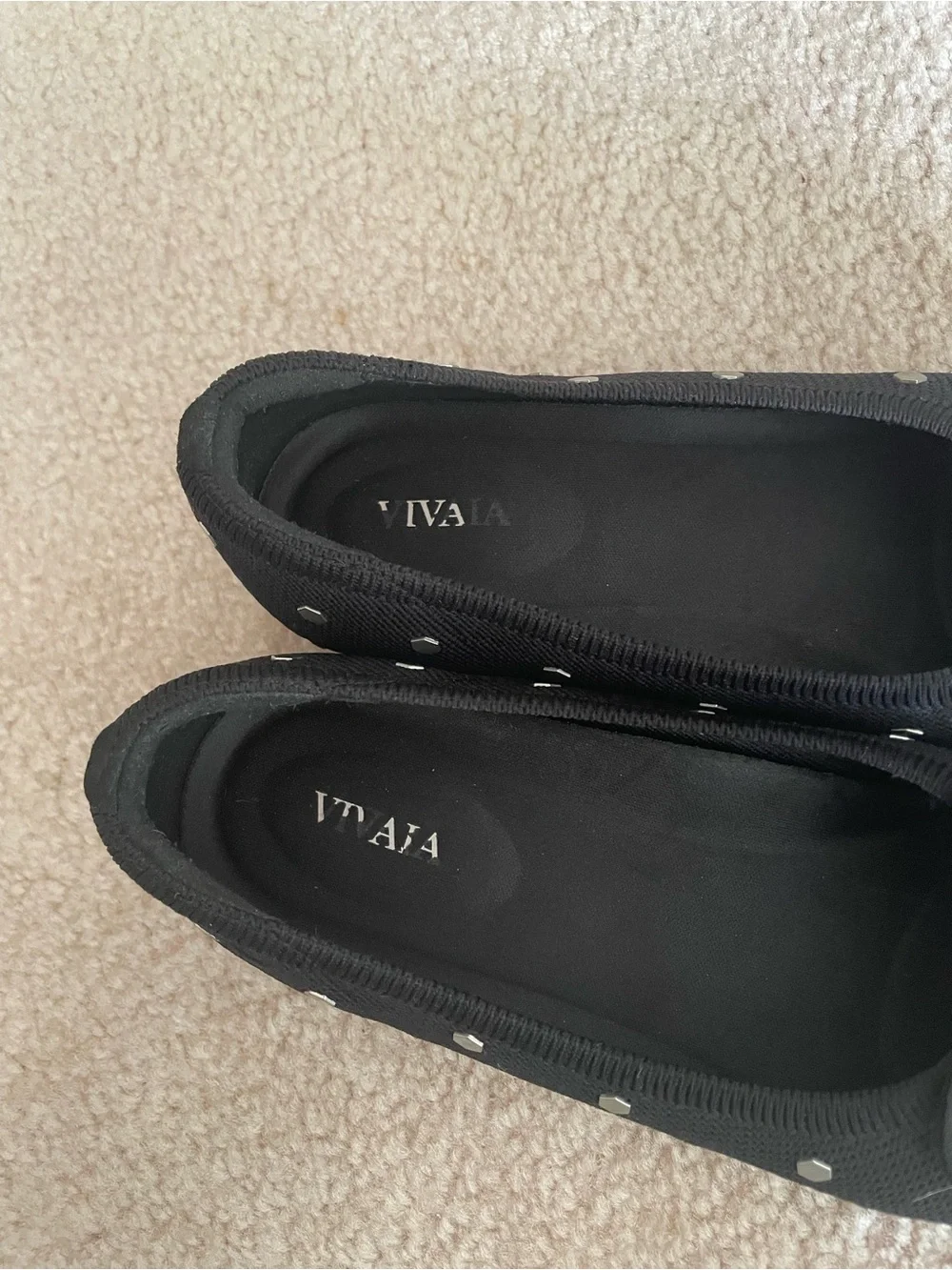 VIVAIA Margaret Square Toe Ballet Flats Black Studded Bow Size 39 US 8
